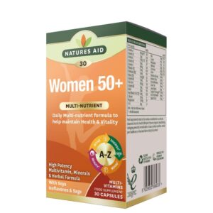 Natures Aid 50+ Multivitamini & minerali s super hrano za ženske po 50. letu, 30 kapsul