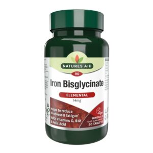 Natures Aid Železov bisglicinat z vitaminoma C in B12, 90 tablet